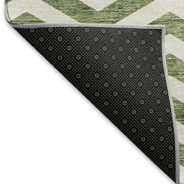 HomeRoots 10' X 14' Green And Ivory Chevron Washable Area Rug - Durable, UV-Protected, Perfect for Homes! 673297