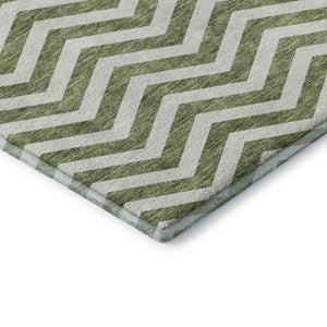 HomeRoots 10' X 14' Green And Ivory Chevron Washable Area Rug - Durable, UV-Protected, Perfect for Homes! 673297