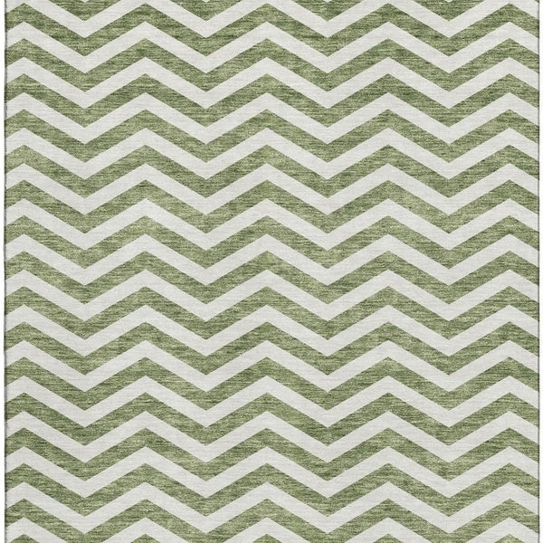 HomeRoots 10' X 14' Green And Ivory Chevron Washable Area Rug - Durable, UV-Protected, Perfect for Homes! 673297