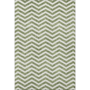 HomeRoots 10' X 14' Green And Ivory Chevron Washable Area Rug - Durable, UV-Protected, Perfect for Homes! 673297
