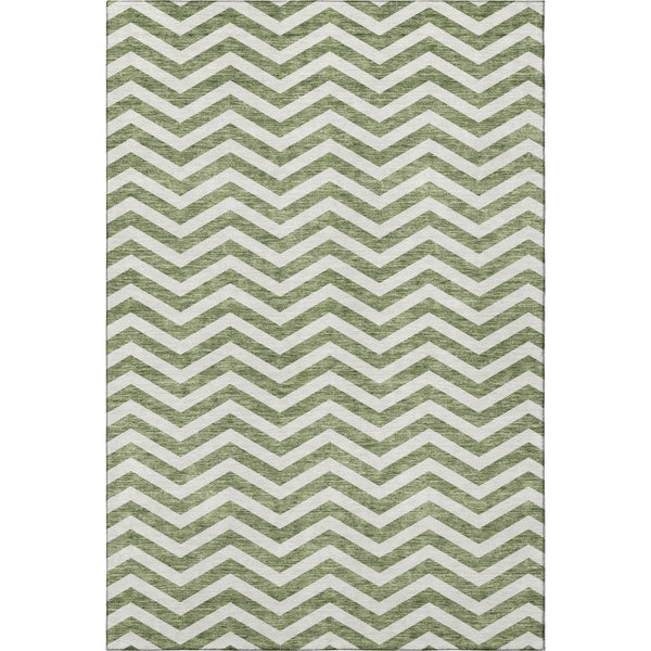 HomeRoots 10' X 14' Green And Ivory Chevron Washable Area Rug - Durable, UV-Protected, Perfect for Homes! 673297