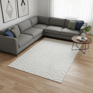 HomeRoots 9' X 12' Ivory & Beige Chevron Area Rug - Washable, UV Protected, Stain Resistant for Busy Homes 673302