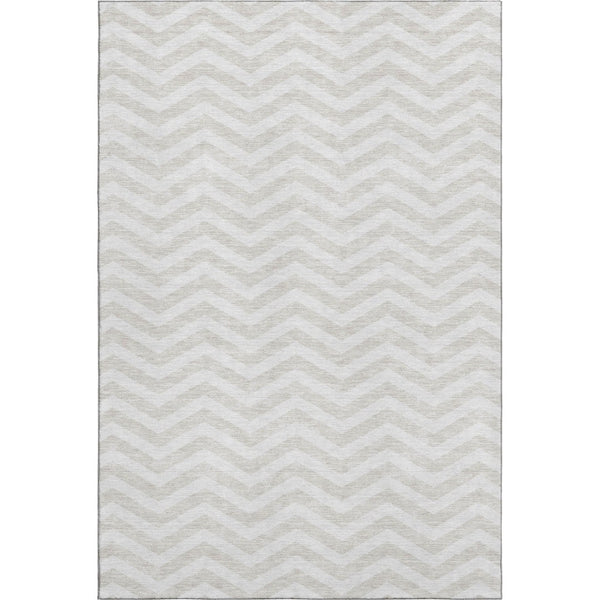 HomeRoots 9' X 12' Ivory & Beige Chevron Area Rug - Washable, UV Protected, Stain Resistant for Busy Homes 673302