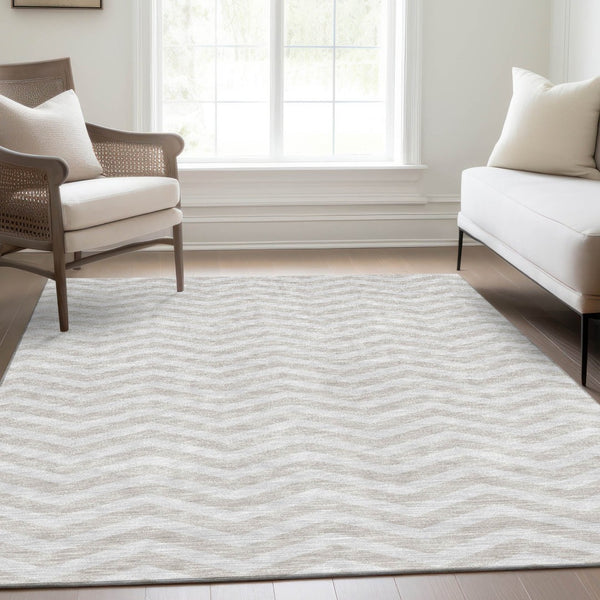 HomeRoots 9' X 12' Ivory & Beige Chevron Area Rug - Washable, UV Protected, Stain Resistant for Busy Homes 673302