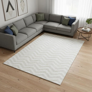 HomeRoots 10' Chevron Area Rug - Ivory & Beige, Washable, UV Protected, Stain Resistant, Perfect for High Traffic Areas 673303