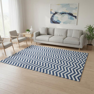 HomeRoots 5' X 8' Navy Blue And Ivory Chevron Rug - Stylish, Washable, Stain Resistant, UV Protected for Home Use 673305