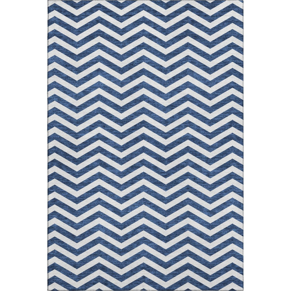 HomeRoots 5' X 8' Navy Blue And Ivory Chevron Rug - Stylish, Washable, Stain Resistant, UV Protected for Home Use 673305