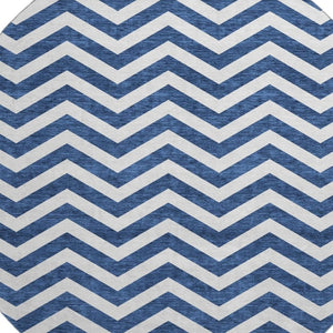 HomeRoots 8' Navy Blue & Ivory Chevron Round Rug - Stylish, Durable, UV-Protected, Washable for Home & Patio Decor 673306