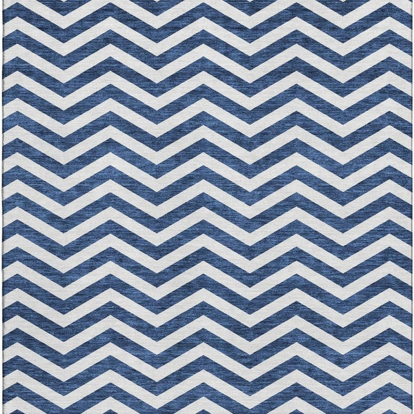 HomeRoots 8' X 10' Navy Blue & Ivory Chevron Area Rug - Durable, Stain Resistant & UV Protected for Any Space 673307