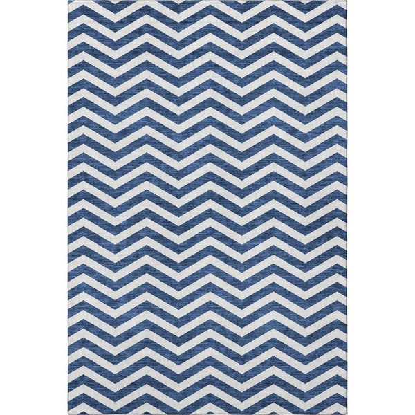 HomeRoots 8' X 10' Navy Blue & Ivory Chevron Area Rug - Durable, Stain Resistant & UV Protected for Any Space 673307