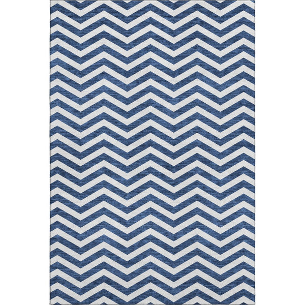 HomeRoots 9' Navy Blue and Ivory Chevron Area Rug – Washable, UV-Protected, Durable for High-Traffic Spaces 673308