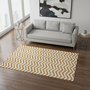HomeRoots 5' Bright Orange & Ivory Chevron Area Rug - Durable, Washable, UV Protected for Modern Homes! 673311