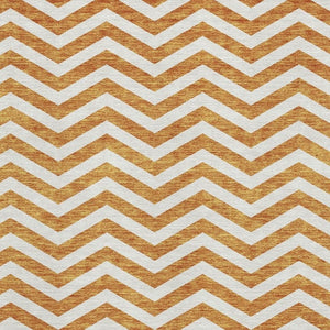 HomeRoots 5' Bright Orange & Ivory Chevron Area Rug - Durable, Washable, UV Protected for Modern Homes! 673311