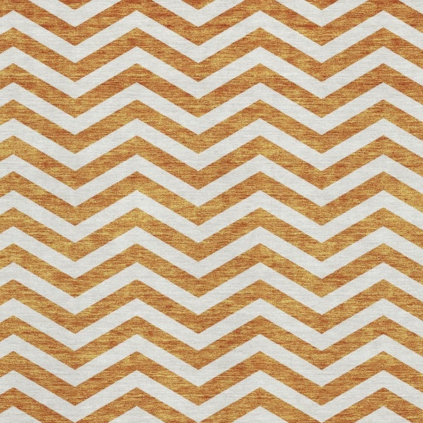 HomeRoots 5' Bright Orange & Ivory Chevron Area Rug - Durable, Washable, UV Protected for Modern Homes! 673311