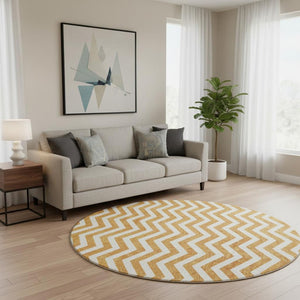 HomeRoots 8' Orange And Ivory Chevron Round Rug - Durable, Washable, UV-Protected, Perfect for Any Space 673312
