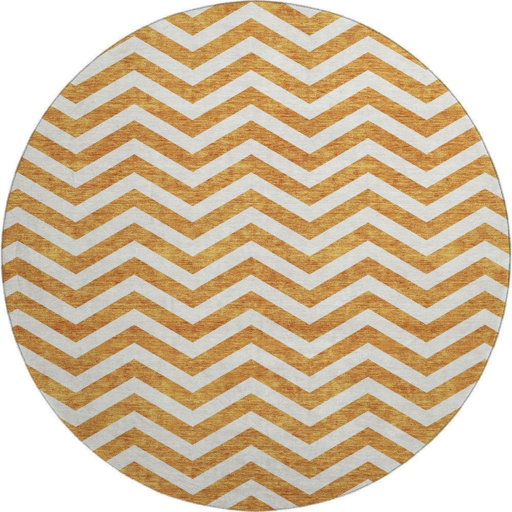 HomeRoots 8' Orange And Ivory Chevron Round Rug - Durable, Washable, UV-Protected, Perfect for Any Space 673312