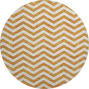 HomeRoots 8' Orange And Ivory Chevron Round Rug - Durable, Washable, UV-Protected, Perfect for Any Space 673312