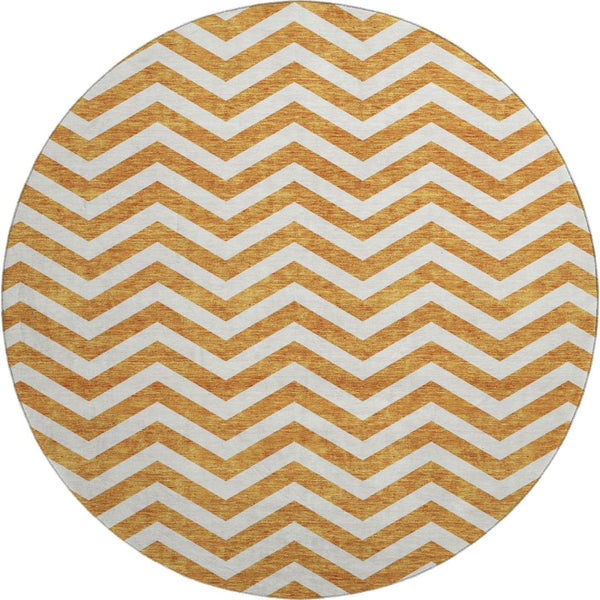 HomeRoots 8' Orange And Ivory Chevron Round Rug - Durable, Washable, UV-Protected, Perfect for Any Space 673312