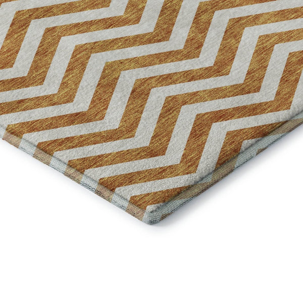 HomeRoots 8' Orange And Ivory Chevron Round Rug - Durable, Washable, UV-Protected, Perfect for Any Space 673312