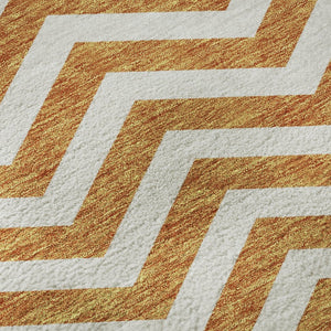 HomeRoots 8' Orange And Ivory Chevron Round Rug - Durable, Washable, UV-Protected, Perfect for Any Space 673312