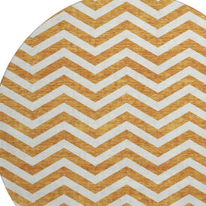 HomeRoots 8' Orange And Ivory Chevron Round Rug - Durable, Washable, UV-Protected, Perfect for Any Space 673312