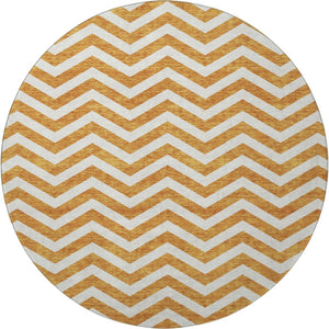 HomeRoots 8' Orange And Ivory Chevron Round Rug - Durable, Washable, UV-Protected, Perfect for Any Space 673312
