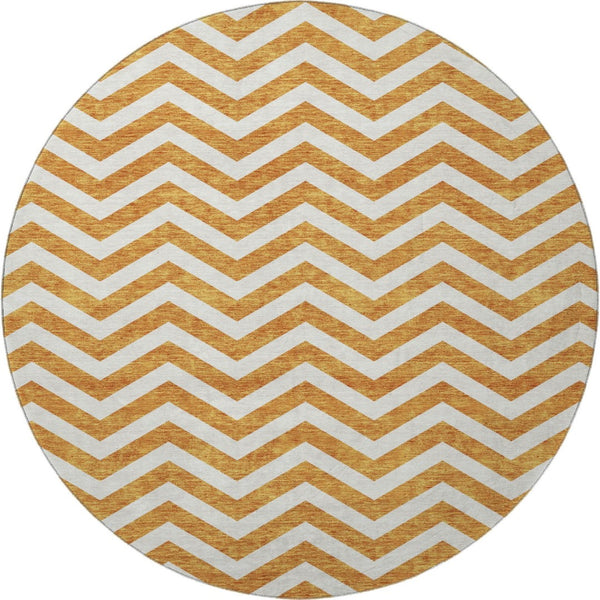 HomeRoots 8' Orange And Ivory Chevron Round Rug - Durable, Washable, UV-Protected, Perfect for Any Space 673312