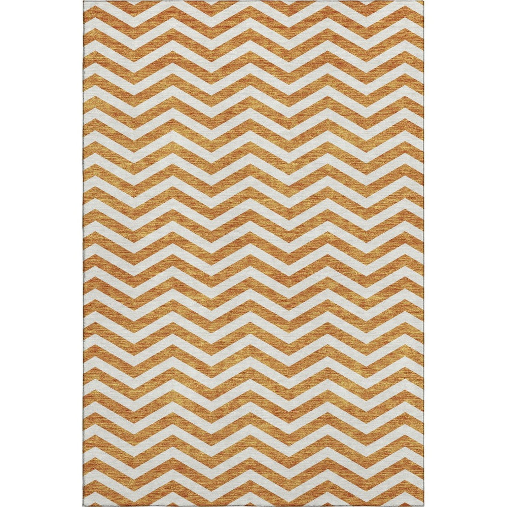 HomeRoots 9' X 12' Orange & Ivory Chevron Washable Area Rug - Stylish, Durable, UV Protected for Busy Homes 673314