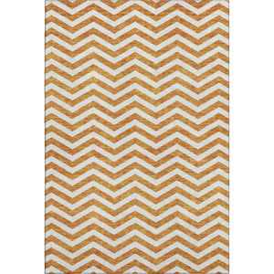 HomeRoots 9' X 12' Orange & Ivory Chevron Washable Area Rug - Stylish, Durable, UV Protected for Busy Homes 673314