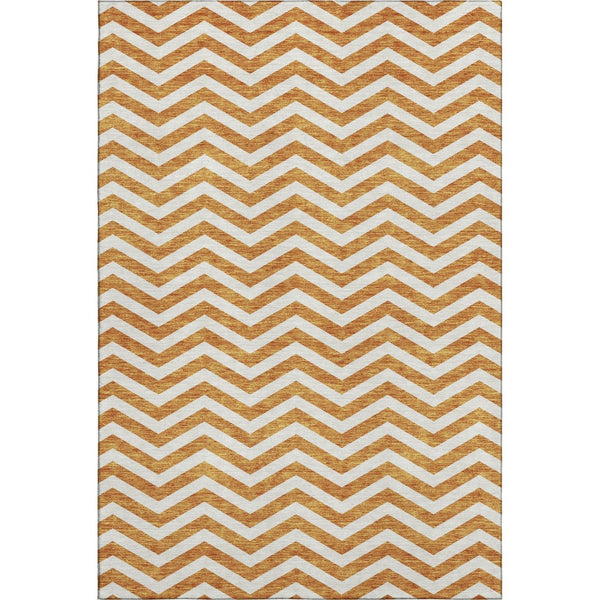 HomeRoots 9' X 12' Orange & Ivory Chevron Washable Area Rug - Stylish, Durable, UV Protected for Busy Homes 673314