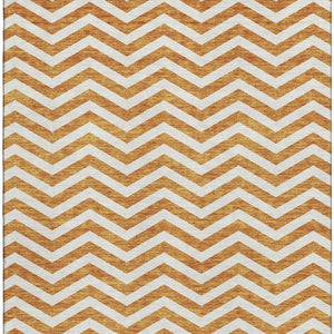 HomeRoots 9' X 12' Orange & Ivory Chevron Washable Area Rug - Stylish, Durable, UV Protected for Busy Homes 673314