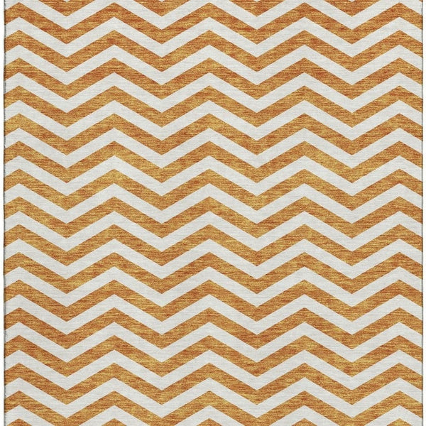 HomeRoots 9' X 12' Orange & Ivory Chevron Washable Area Rug - Stylish, Durable, UV Protected for Busy Homes 673314