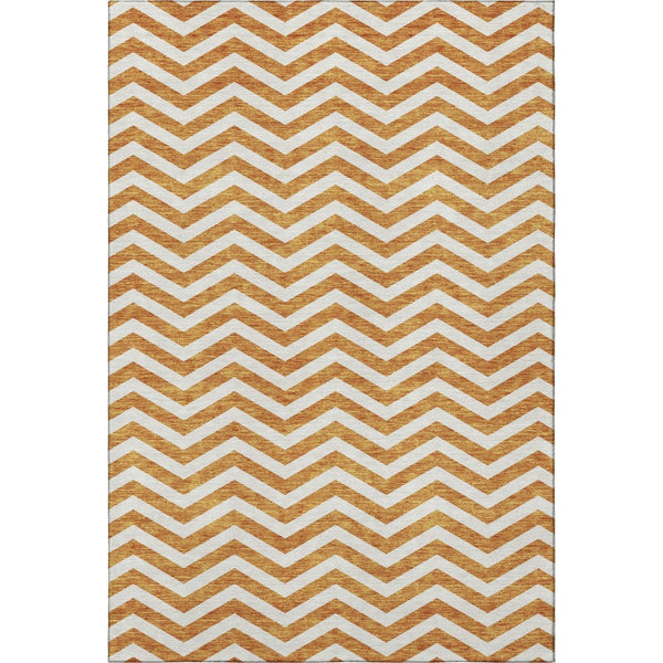 HomeRoots 9' X 12' Orange & Ivory Chevron Washable Area Rug - Stylish, Durable, UV Protected for Busy Homes 673314