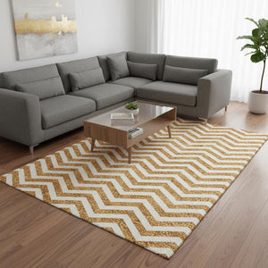 HomeRoots 10' Vibrant Orange and Ivory Chevron Washable Area Rug with UV Protection for Stylish Spaces 673315