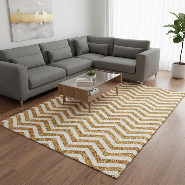 HomeRoots 10' Vibrant Orange and Ivory Chevron Washable Area Rug with UV Protection for Stylish Spaces 673315