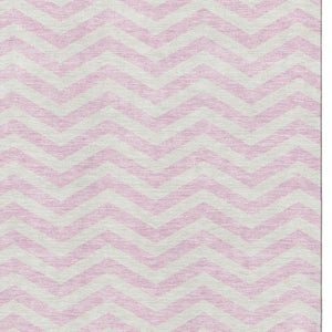 HomeRoots 5' Pink and Ivory Chevron Area Rug - Durable, Washable, UV Protected for Modern Living Spaces! 673317