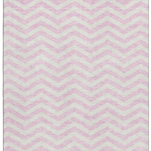 HomeRoots 5' Pink and Ivory Chevron Area Rug - Durable, Washable, UV Protected for Modern Living Spaces! 673317