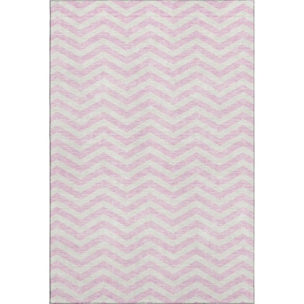 HomeRoots 9' X 12' Pink And Ivory Chevron Area Rug - Washable, UV Protected, Modern Style for Any Room 673320