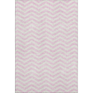 HomeRoots 9' X 12' Pink And Ivory Chevron Area Rug - Washable, UV Protected, Modern Style for Any Room 673320