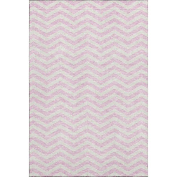 HomeRoots 9' X 12' Pink And Ivory Chevron Area Rug - Washable, UV Protected, Modern Style for Any Room 673320