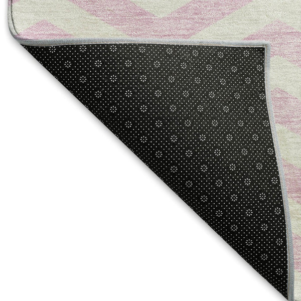 HomeRoots 9' X 12' Pink And Ivory Chevron Area Rug - Washable, UV Protected, Modern Style for Any Room 673320