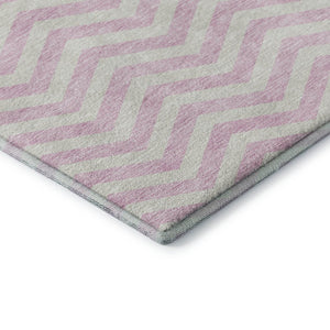 HomeRoots 9' X 12' Pink And Ivory Chevron Area Rug - Washable, UV Protected, Modern Style for Any Room 673320