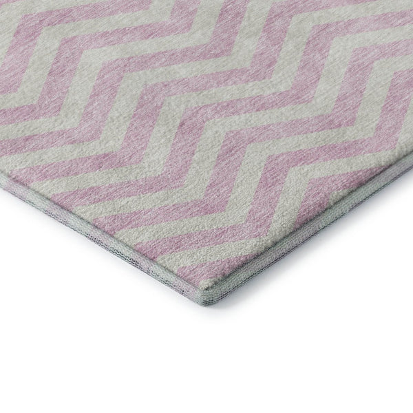 HomeRoots 9' X 12' Pink And Ivory Chevron Area Rug - Washable, UV Protected, Modern Style for Any Room 673320