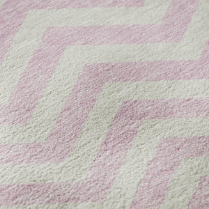 HomeRoots 9' X 12' Pink And Ivory Chevron Area Rug - Washable, UV Protected, Modern Style for Any Room 673320