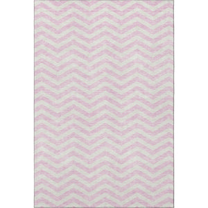 HomeRoots 9' X 12' Pink And Ivory Chevron Area Rug - Washable, UV Protected, Modern Style for Any Room 673320