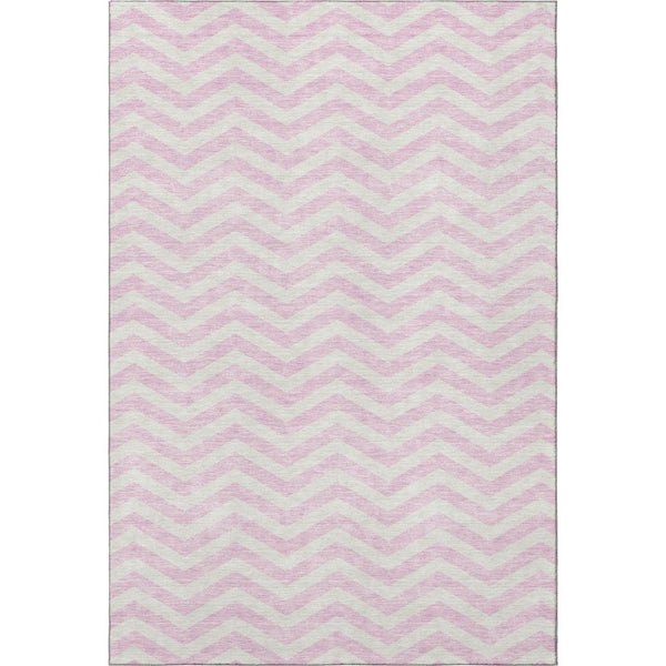 HomeRoots 9' X 12' Pink And Ivory Chevron Area Rug - Washable, UV Protected, Modern Style for Any Room 673320