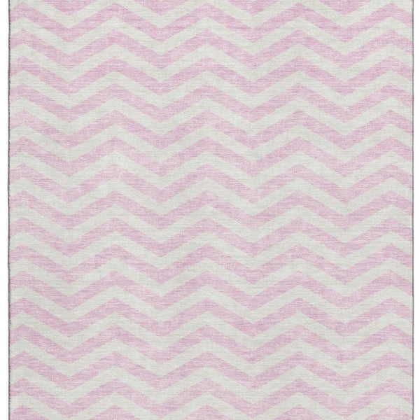 HomeRoots 10' X 14' Pink and Ivory Chevron Area Rug - Washable, UV-Protected, Stylish & Durable for Homes 673321
