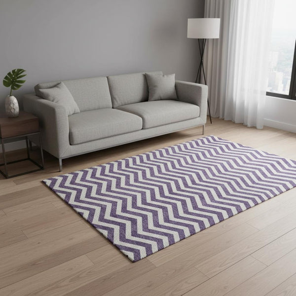 HomeRoots 5' X 8' Purple & Ivory Chevron Washable Area Rug with UV Protection - Stylish, Durable & Easy Care! 673323