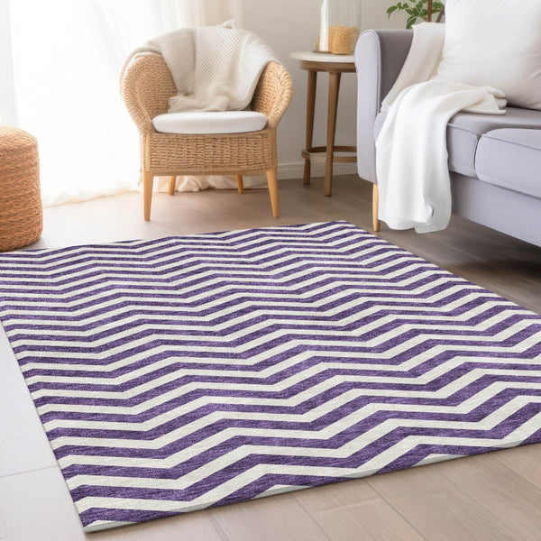 HomeRoots 5' X 8' Purple & Ivory Chevron Washable Area Rug with UV Protection - Stylish, Durable & Easy Care! 673323