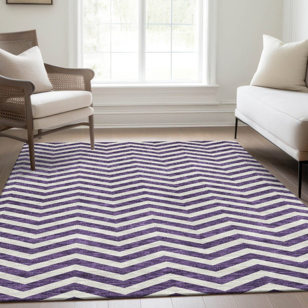 HomeRoots 5' X 8' Purple & Ivory Chevron Washable Area Rug with UV Protection - Stylish, Durable & Easy Care! 673323